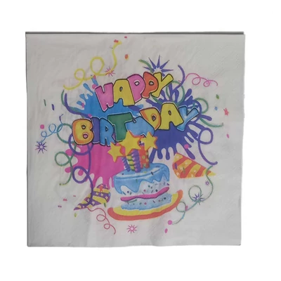 Fehér tortás csillagos Happy Birthday papírszalvéta 