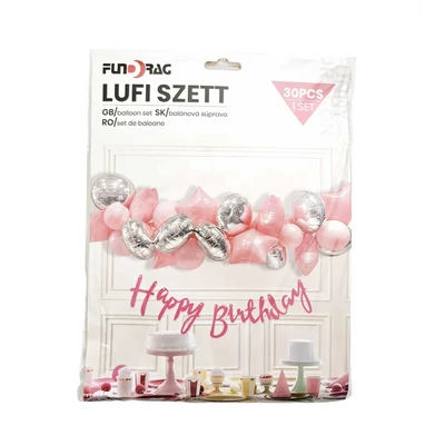 Rózsaszín  - Ezüst , lufiszett 30 db