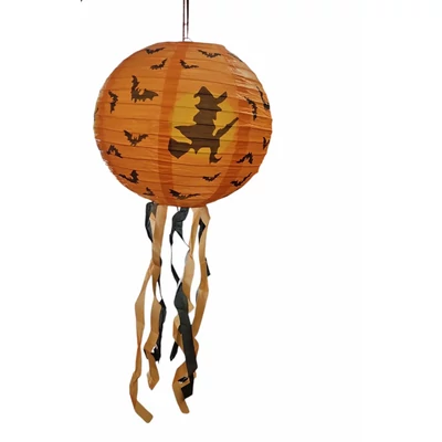 Halloweeni boszorkányos narancs sárga lampion