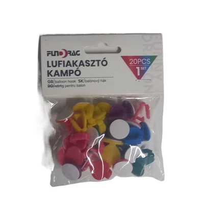 Lufi akasztó kampó színes  öntapadós, 20db