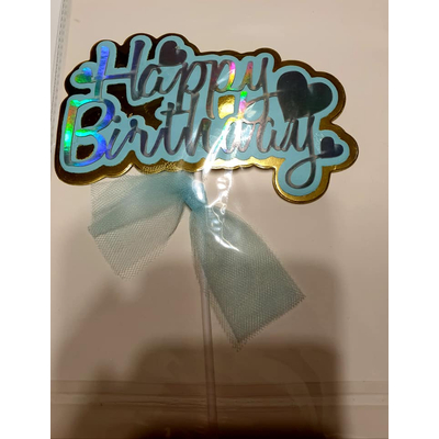Happi Birthday torta dekoráció, kék 20cm