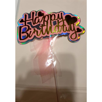 Happy Birthday torta dekoráció, rózsaszín 20 cm
