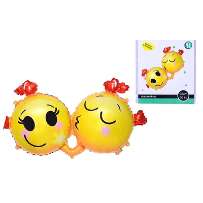 Szerelmes emoji, Dupla emoji fólia lufi, 93 cm