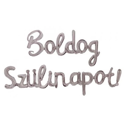 Boldog Szülinapot felirat lufiból, ezüst, 150 cm