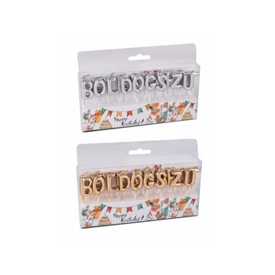  Boldog Szülinapot feliratú gyertya, ezüst 6cm