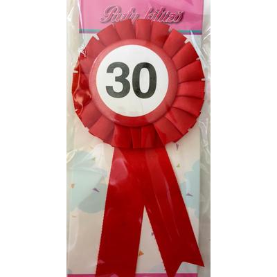 30- as sebességkorlátozó szülinapi parti kitűző, piros szalagos