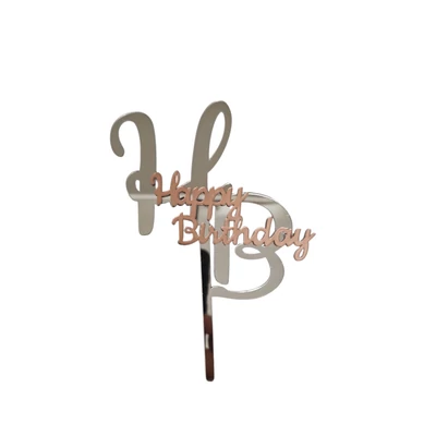Sziluett Torta Beszúró – Happy Birthday Felirattal – Ezüst és Rose Gold Elegancia