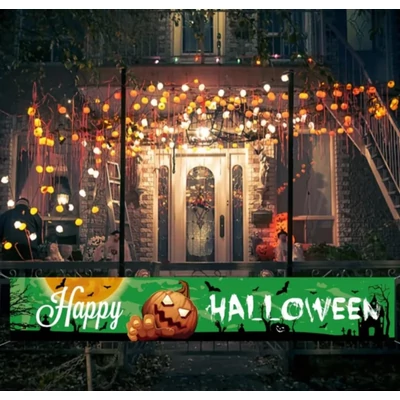 Happy Halloween zöld sütőtökös banner