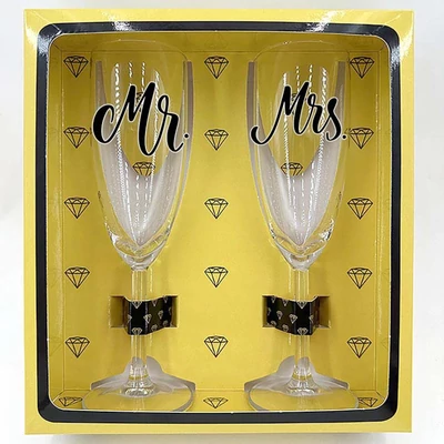 Mr. - Mrs. - feliratos - Páros Pezsgőspohár Szett - Esküvői Ajándék