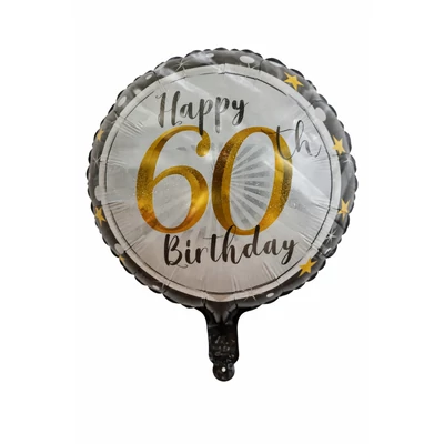 Happy 60th Birthday kerek fólia lufi – prémium party dekoráció
