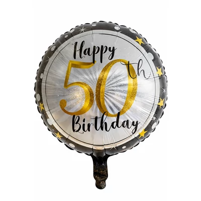 Happy 50th Birthday kerek fólia lufi – prémium party dekoráció