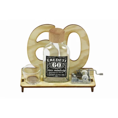 Zenélő pálinkás szett – 60. születésnapra – verklivel