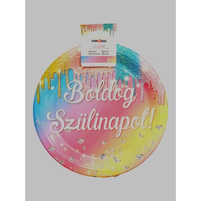 Boldog szülinapot - rózsaszín kék sárga átmenetes - papír tányér 6 db 