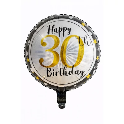 Happy 30th Birthday kerek fólia lufi – prémium party dekoráció