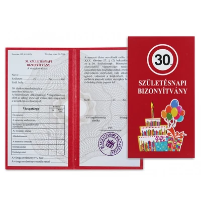 Születésnapi Bizonyítvány 30 éveseknek 
