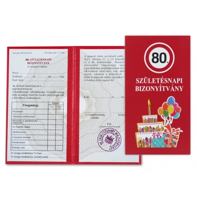 Születésnapi Bizonyítvány 80 éveseknek 