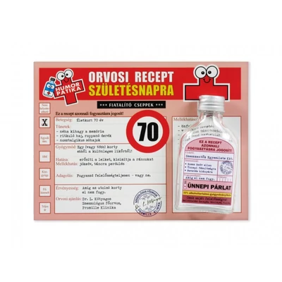 Vicces orvosi recept + flaska 70. Születésnapra