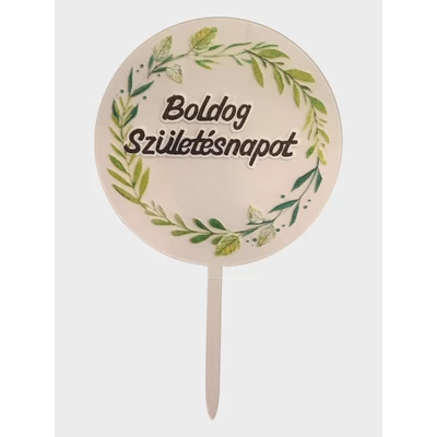 Boldog születésnapot plasztik zöld koszorús torta beszúró