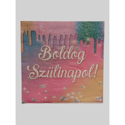 Boldog szülinapot - rózsaszín kék sárga átmenetes - papír szalvéta 