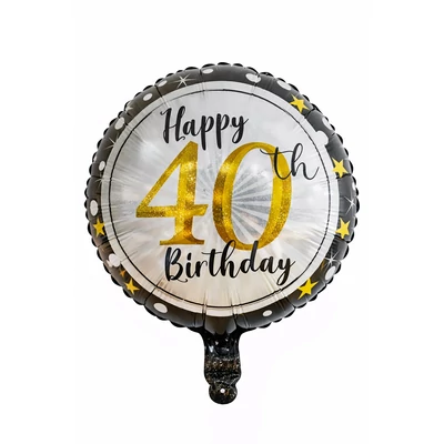 Happy 40th Birthday kerek fólia lufi – prémium party dekoráció