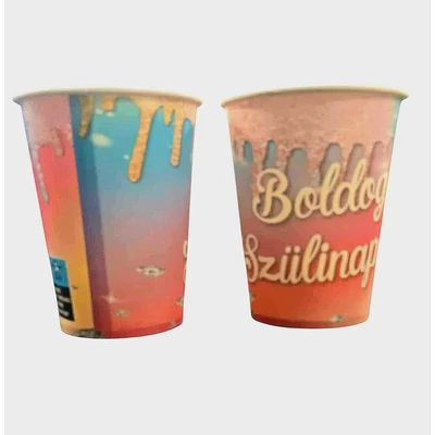 Boldog szülinapot  - rózsaszín kék sárga átmenetes - papír pohár 6 db 
