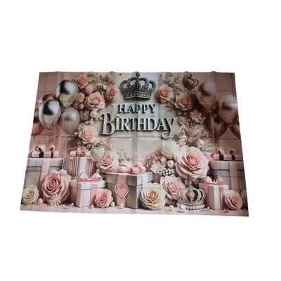 Happy Birthday rózsás fotóháttér korona mintával 