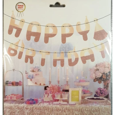 Rózsaszín,csillogós "Happy Birthday" banner 