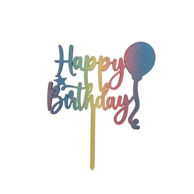 Happy Birthday tortadísz szivárványos lufi mintával