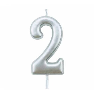 2-s ezüst króm számgyertya, 6 cm