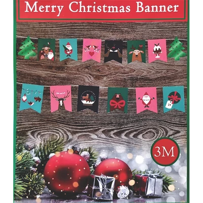 Karácsonyi banner, 3 m- 14 db-os papír zászlóval