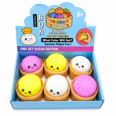 Squishy Bao Bun meglepetés gőzgombóc – nyomkodható stresszoldó játék, többféle színben