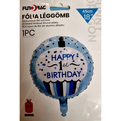 Happy Birthday 1-es kék fólia lufi- 45 cm