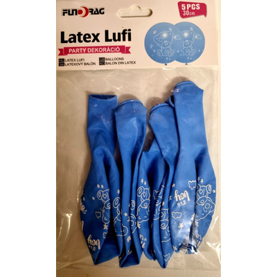 Latex lufi, macis,kék, 5db, 30 cm