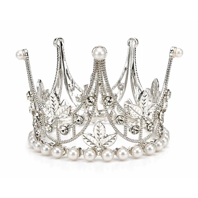 Luxus ezüst gyöngyös korona – elegáns tiara hajdísz 7,5 cm