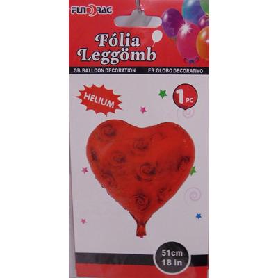 Fólia piros  lufi rózsás szív, 51 cm