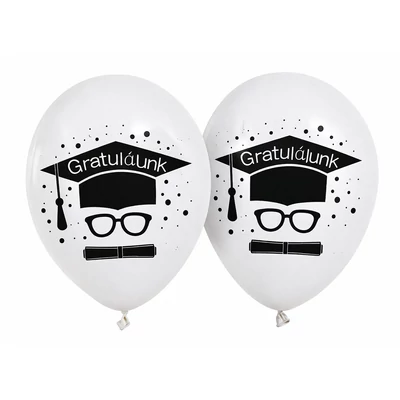Gratulálunk ballagási latex lufi szett – elegáns fekete-fehér, 30 cm