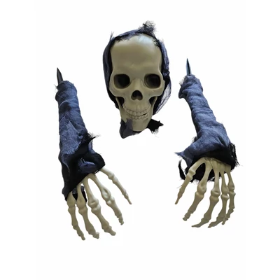 Halloweeni kerti leszúrható csontváz koponya kézzel 3 db-os szett
