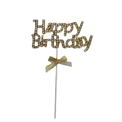 Happy Birthday arany strasszkövekkel dísziíett torta dekoráció