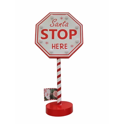 Mikulásjelző világító Tábla "Santa Stop" Led-es 40 cm 