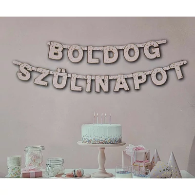 Boldog Szülinapot rózsaszín betű felirat, banner - 5 m