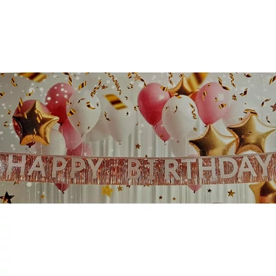 Fólia dekoráció, rose gold -ezüst Happy Birthday
