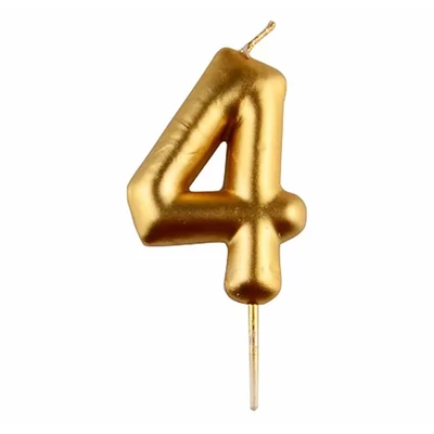 4-es arany króm számgyertya, 6 cm