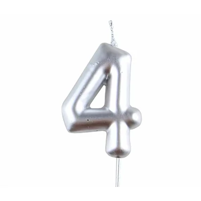 4 - es ezüst króm számgyertya, 6 cm