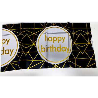 Fekete- arany Happy Birthday terítő 137 cm x 183 cm
