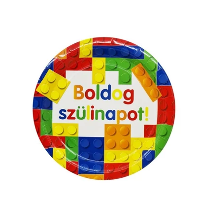 Legós Boldog szülinapot tányér, 6 db 22,5 cm