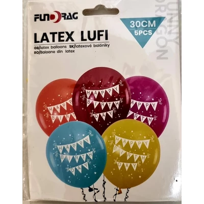 Happy Birthday latex lufi csomag színes, 5 db