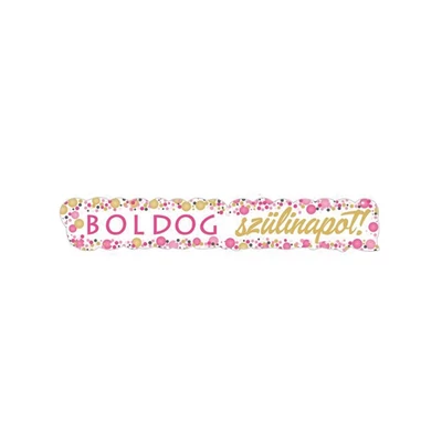 Boldog Szülinapot! Rózsaszín Pasztell Konfettis Banner - 148 cm x 27 cm