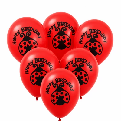 Happy Birthday piros katicás latex lufi, 5 db