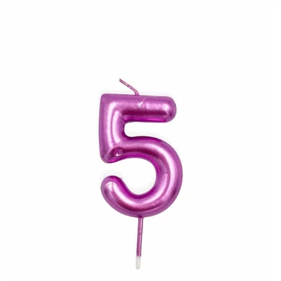5-ös rózsaszín króm számgyertya, 6 cm