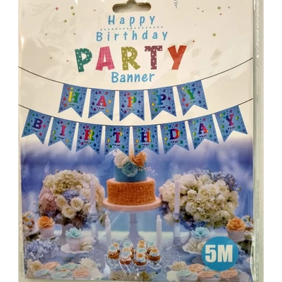 kék csillámos happy birthday felíratú party banner